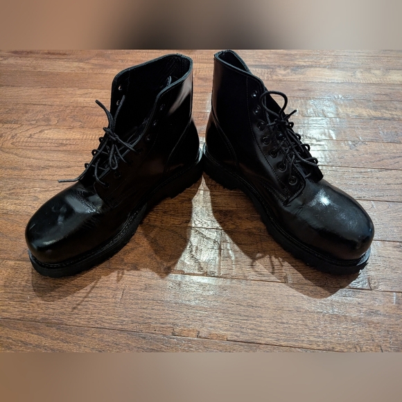 Boulet Boots, Black Leather Steel Toe Vibram Sole Military Boot Size 9.5 - Picture 3 of 14